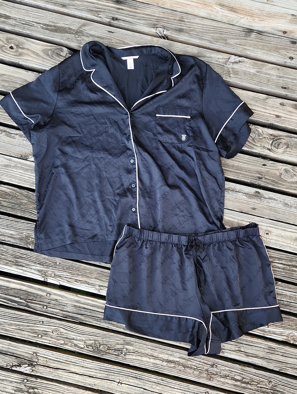 Victoria's Secret Black White XXL Sleep Set Pajama Like New Classy Pocket Silky